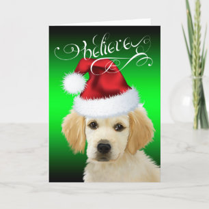 Cartão De Festividades DOG Christmas Believe Adorable Golden Santa Pup