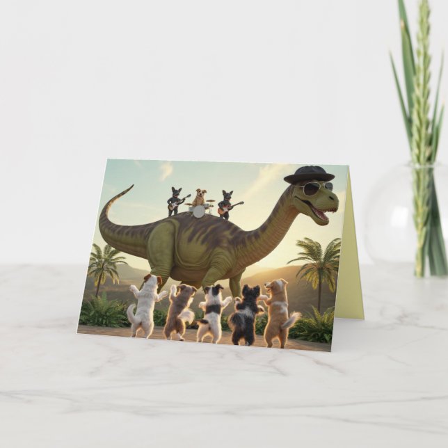 Cartão De Festividades Dog Dinosaur Jam Greeting Card (Frente)