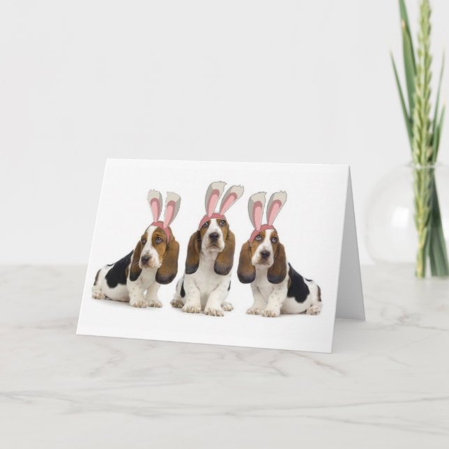 Cartão De Festividades Dogs~Original Ditzy Notecard~Basset Hounds~Easter (Frente)