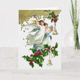 Cartão De Festividades Dois Anjos com Bells no Natal