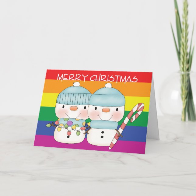Cartão De Festividades Dois bonitos Snowmen Orgulho gay Natal (Frente)