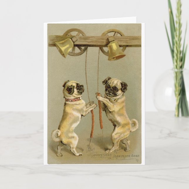 Cartão De Festividades Dois cães do pug que soam os sinos de Natal (Frente)
