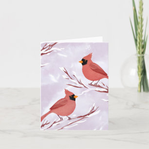 Cartão De Festividades Dois Cardinals Vermelhos Lembrança em Aquarela