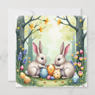 Cartão De Festividades Dois Coelhinhos da Páscoa