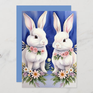 Cartão De Festividades Dois coelhos coelhos e flores