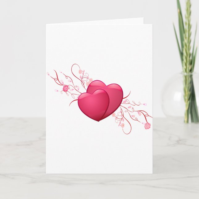 Cartão De Festividades Dois Corações Rosa (Frente)