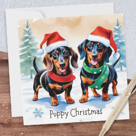 Cartão De Festividades Dois Dachshund Cujo Cachorro Pet Dog Puppy Natal