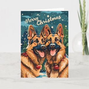 Cartão De Festividades Dois German shepherd Feliz Natal Personalizado