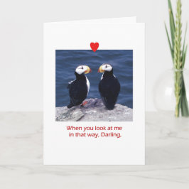 Cartão De Festividades Dois Puffins apaixonados por um coração