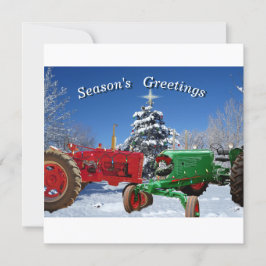 Cartão De Festividades Dois Tratores De Vintagem Na Placa De Férias Plana