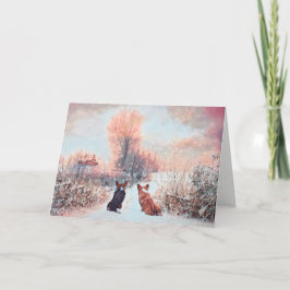 Cartão De Festividades Dois Welsh Corgis em neve