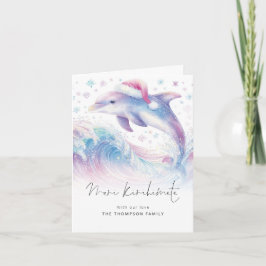 Cartão De Festividades Dolphin Santa Hat Meri Kirihimete Christmas folded