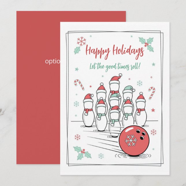 Cartão De Festividades Doodle Christmas Bowling Holiday Greeting Cards (Frente/Verso)