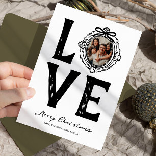 Cartão De Festividades Doodle de Amor em Família Foto Natal