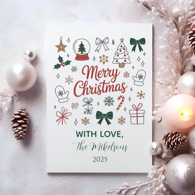 Cartão De Festividades Doodle Line Art Christmas (Criador carregado)