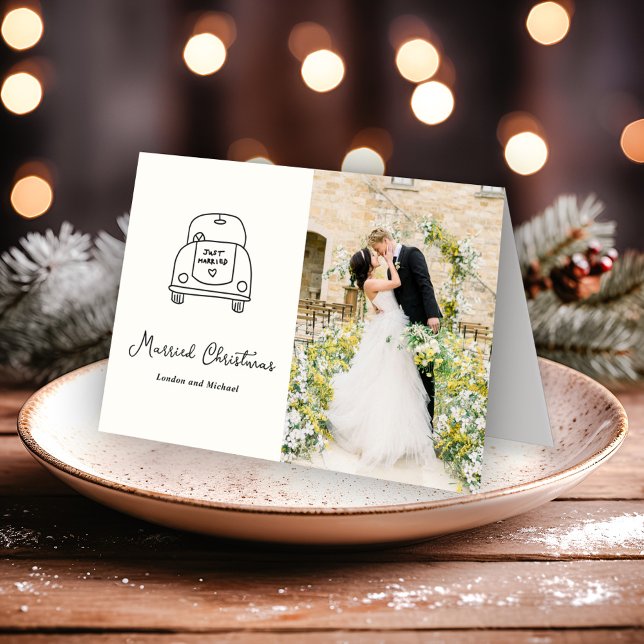 Cartão De Festividades Doodle Moderno de Carro Desenhado à Mão no Natal (Criador carregado)