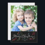 Cartão De Festividades Doodles Coloridos Foto de Natal Feliz Preto<br><div class="desc">Este brilhante e colorido cartão de festas ilustra nossos rabiscos de folhagem ilustrados e diz "Feliz Natal" em um moderno roteiro de pincel. Vem com um padrão correspondente no verso de uma placa especial extra. Esta design faz parte de uma coleção.</div>