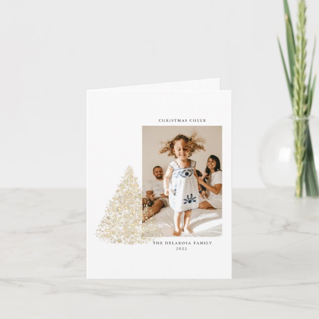 Cartão De Festividades Dourada animação de Natal com Foto em Duas Fotos (Frente)