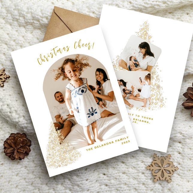 Cartão De Festividades Dourada árvore de Natal 2 Foto 2022 (Criador carregado)
