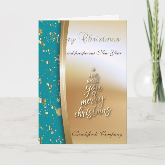 Cartão De Festividades Dourada Árvore, Desejamos-Lhe Uma Companhia De Nat (Frente)