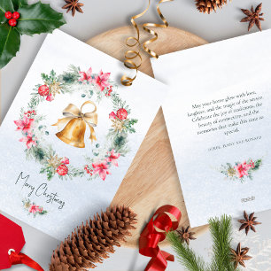 Cartão De Festividades Dourada Bell Snowflake Vermelhos Floco de Neve