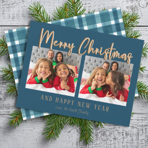 Cartão De Festividades Dourada Bolha de Natal Letra Azul Foto