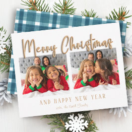 Cartão De Festividades Dourada Bolha de Natal Letras Xadrez Azul