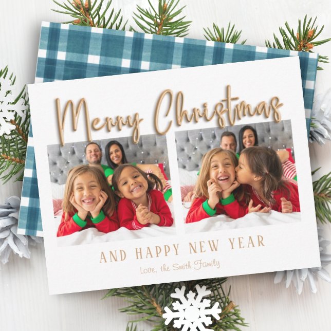 Cartão De Festividades Dourada Bolha de Natal Letras Xadrez Azul (Criador carregado)