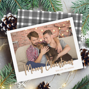 Cartão De Festividades Dourada Bolha de Natal Letras Xadrez Branco