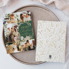 Cartão De Festividades Dourada Botânica White Floral Wreath Foto de Natal