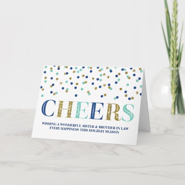 Cartão De Festividades Dourada Confetti Natal Irmã e Irmão em Direito (Frente)