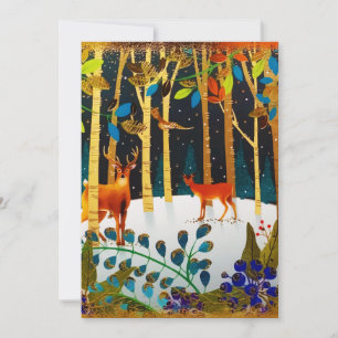 Cartão De Festividades Dourada Cozy Winter Deer Forest Watercolor