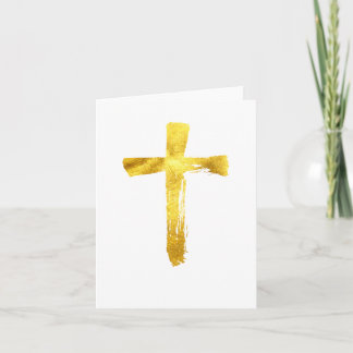 Cartão De Festividades Dourada Cruz de Pincel - Crucifixo Cristão Moderno