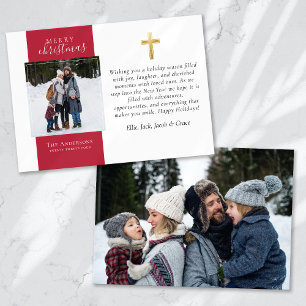 Cartão De Festividades Dourada Cruz Foto Feliz Natal