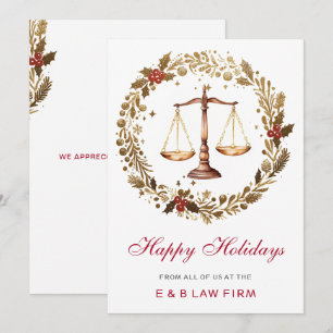 Cartão De Festividades Dourada escala de justiça Holly Wreath Law Firme d