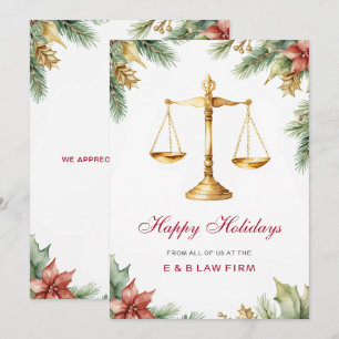 Cartão De Festividades Dourada escala de justiça pine Holly Law Firme de