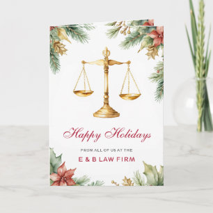 Cartão De Festividades Dourada escala de justiça pine Holly Law Firme de