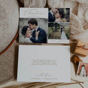 Cartão De Festividades Dourada Foto De Casamento De Natal Obrigado Ho