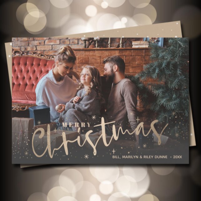 Cartão De Festividades Dourada Foto de Natal Feliz (Criador carregado)