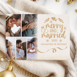 Cartão De Festividades Dourada Glitter 6 Fotografia Feliz e casada