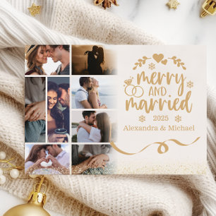 Cartão De Festividades Dourada Glitter 8 Fotografias e Casada