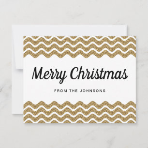 Cartão De Festividades Dourada Glitter White Chevron Strips Feliz Natal