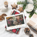Cartão De Festividades Dourada glória do guião para uma foto de tartã ver<br><div class="desc">Dourada glória de guião para um cartão de feriado de na moda com design de tartan vermelho. Espaço para fotos de solteiro.</div>