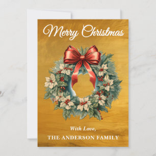 Cartão De Festividades Dourada Holly Berry Wreath de Natal