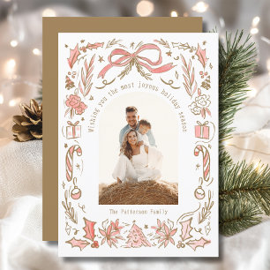 Cartão De Festividades Dourada porta de fotos da família Coquette Christm