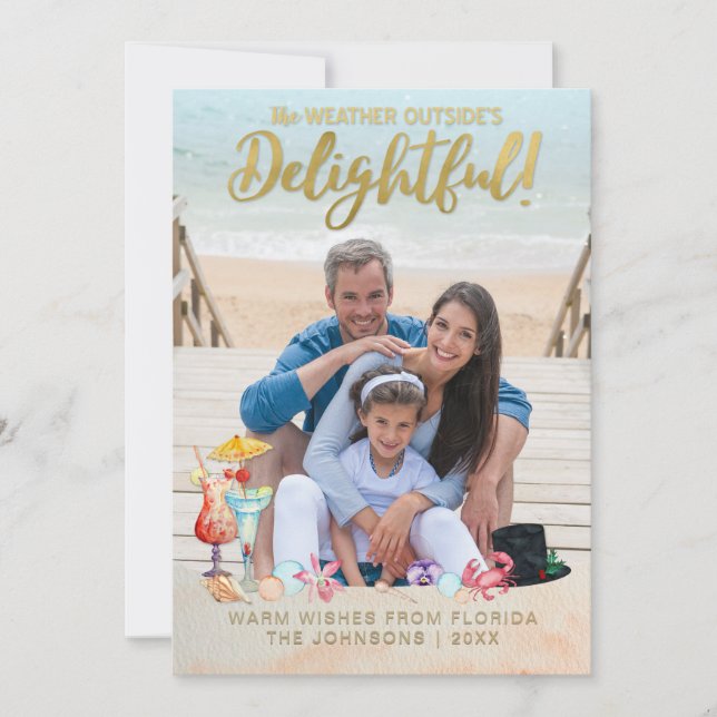 Cartão De Festividades Dourada #Tropical #Holidays Christmas Photo (Frente)