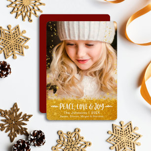 Cartão De Festividades Douradas estrelas Peace Love Joy Modern Script Pho