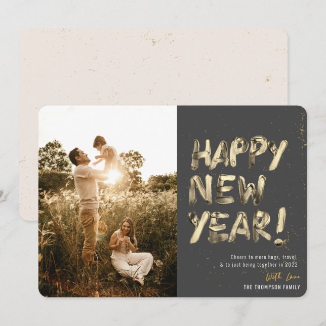 Cartão De Festividades Dourado ano novo moderno estar unido Foto de Cinza (Frente/Verso)