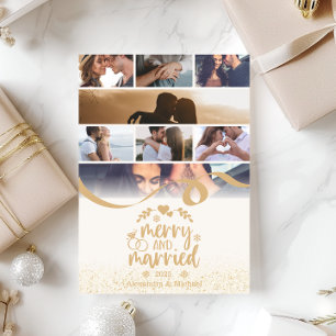 Cartão De Festividades Dourado Brilho 8 Foto Feliz e Casado