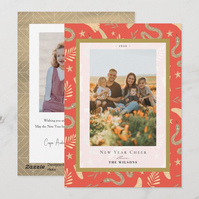 Cartão De Festividades Dourado Cobra e Mushroom 2 Fotografia Chinês Ano N (Frente/Verso)